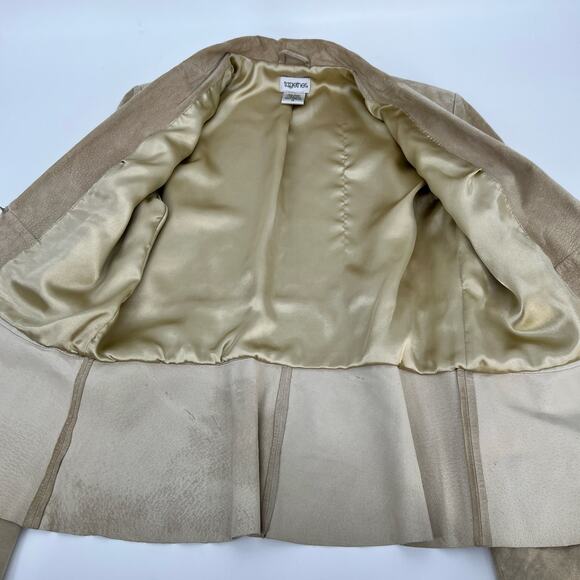 Vintage Together Suede Jacket Womens 12 Beige Tan Leather Blazer Notch Lapel - Picture 3 of 10